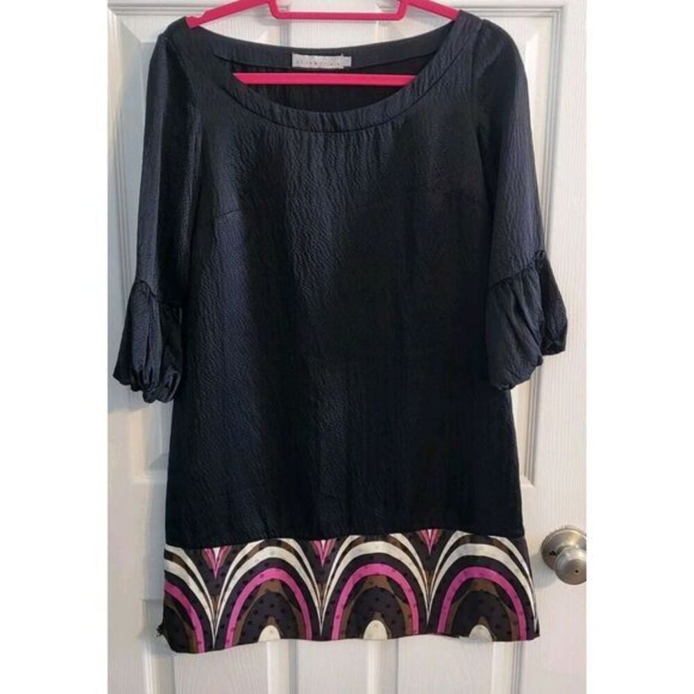 Alice & Trixie 100% Silk Dress Black Size Small 3/4 Sleeve Shift Dress Geometric